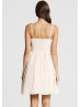 Champagne Chiffon Spaghetti Straps Beads Short Prom Dress 